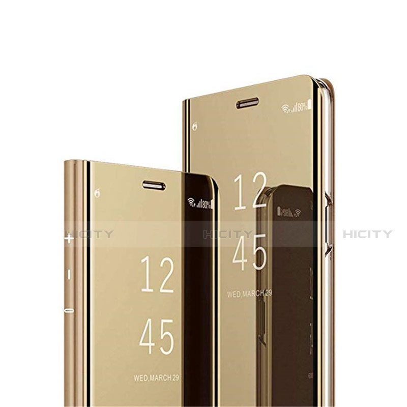 Handytasche Stand Schutzhülle Flip Leder Rahmen Spiegel Tasche M02 für Huawei Mate 20 X 5G Gold