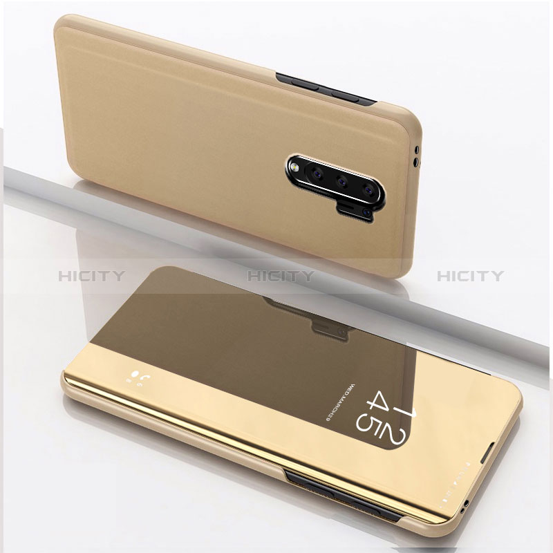 Handytasche Stand Schutzhülle Flip Leder Rahmen Spiegel Tasche QH1 für Xiaomi Redmi 9 Prime India Gold