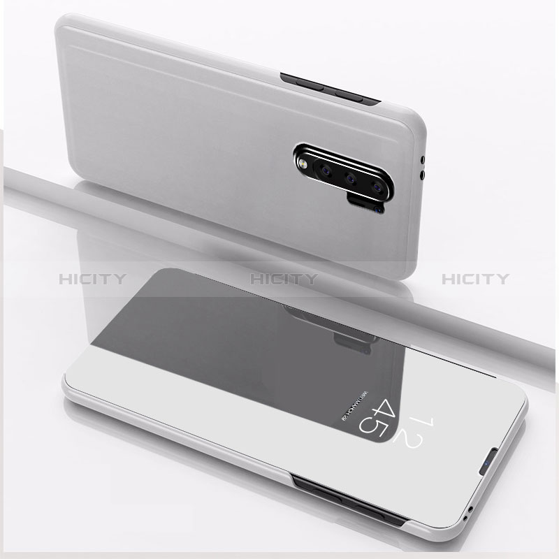 Handytasche Stand Schutzhülle Flip Leder Rahmen Spiegel Tasche QH1 für Xiaomi Redmi 9 Prime India Silber