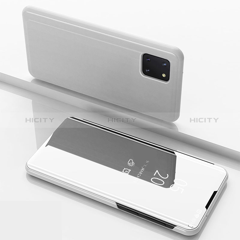 Handytasche Stand Schutzhülle Flip Leder Rahmen Spiegel Tasche ZL1 für Samsung Galaxy A81 Silber