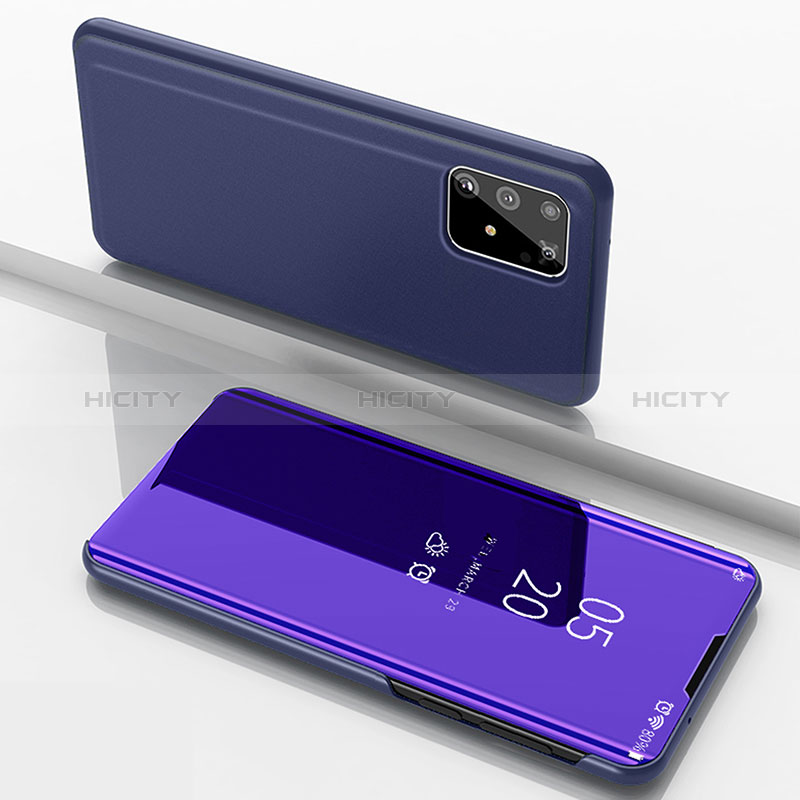 Handytasche Stand Schutzhülle Flip Leder Rahmen Spiegel Tasche ZL1 für Samsung Galaxy A91 Violett Plus