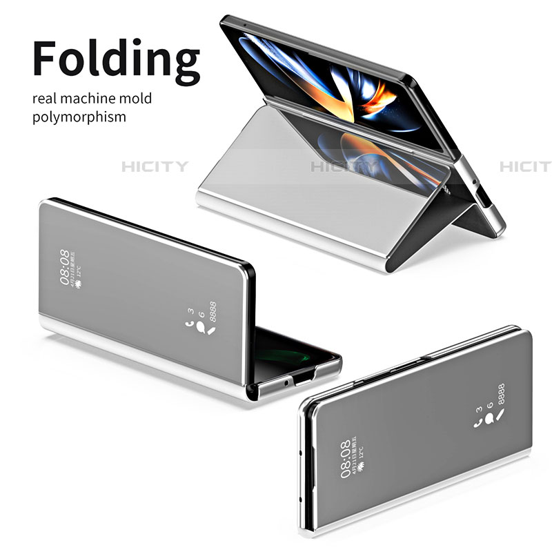 Handytasche Stand Schutzhülle Flip Leder Rahmen Spiegel Tasche ZL1 für Samsung Galaxy Z Fold4 5G