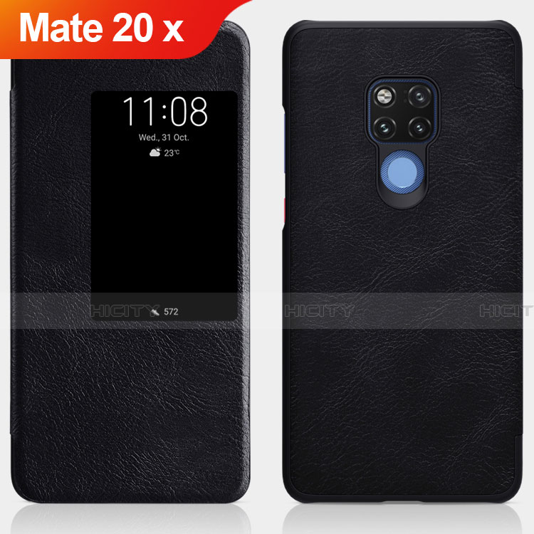 Handytasche Stand Schutzhülle Leder für Huawei Mate 20 X 5G Schwarz