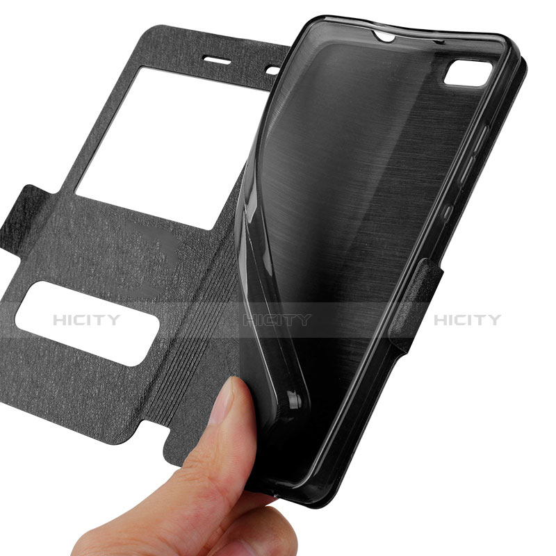 Handytasche Stand Schutzhülle Leder für Huawei P8 Lite Schwarz