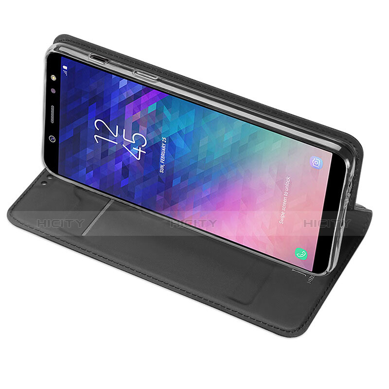 Handytasche Stand Schutzhülle Leder für Samsung Galaxy A6 (2018) Dual SIM Schwarz