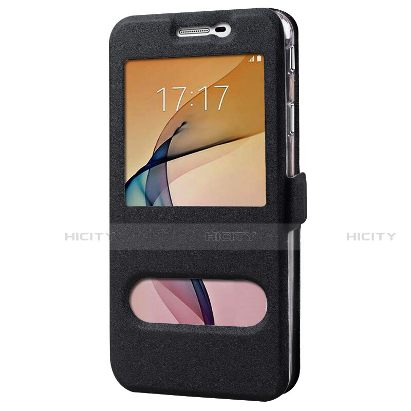 Handytasche Stand Schutzhülle Leder für Samsung Galaxy J7 Prime Schwarz