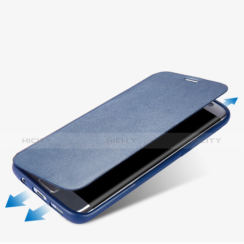 Handytasche Stand Schutzhülle Leder für Samsung Galaxy S7 Edge G935F Blau