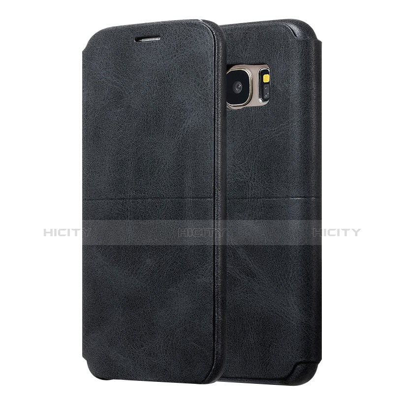 Handytasche Stand Schutzhülle Leder für Samsung Galaxy S7 Edge G935F Schwarz Plus