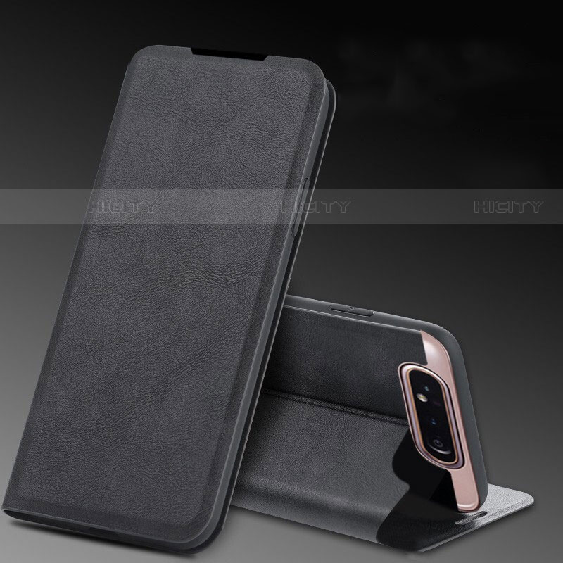 Handytasche Stand Schutzhülle Leder Hülle L01 für Samsung Galaxy A80 Schwarz