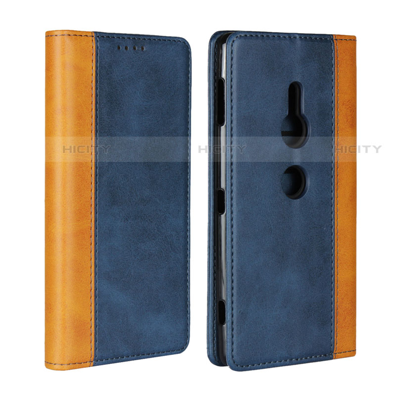 Handytasche Stand Schutzhülle Leder Hülle L01 für Sony Xperia XZ2 Blau