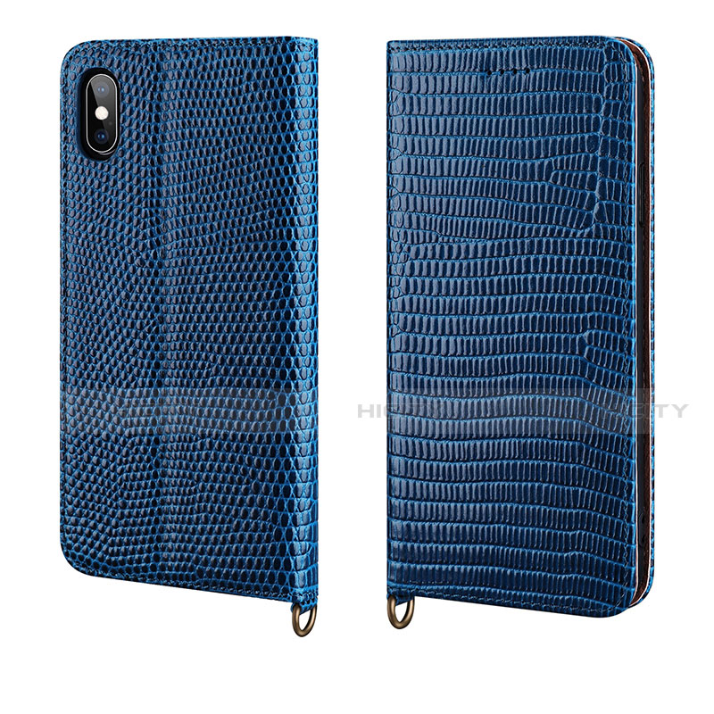 Handytasche Stand Schutzhülle Leder Hülle P03 für Apple iPhone Xs Max Blau