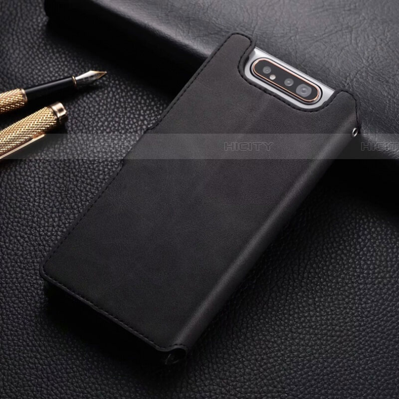 Handytasche Stand Schutzhülle Leder Hülle T01 für Samsung Galaxy A80 Schwarz