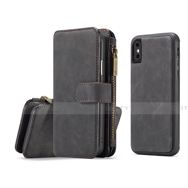 Handytasche Stand Schutzhülle Leder Hülle T02 für Apple iPhone X Schwarz