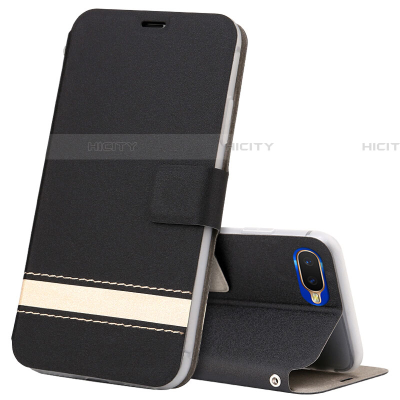 Handytasche Stand Schutzhülle Leder Hülle T03 für Oppo R17 Neo Schwarz