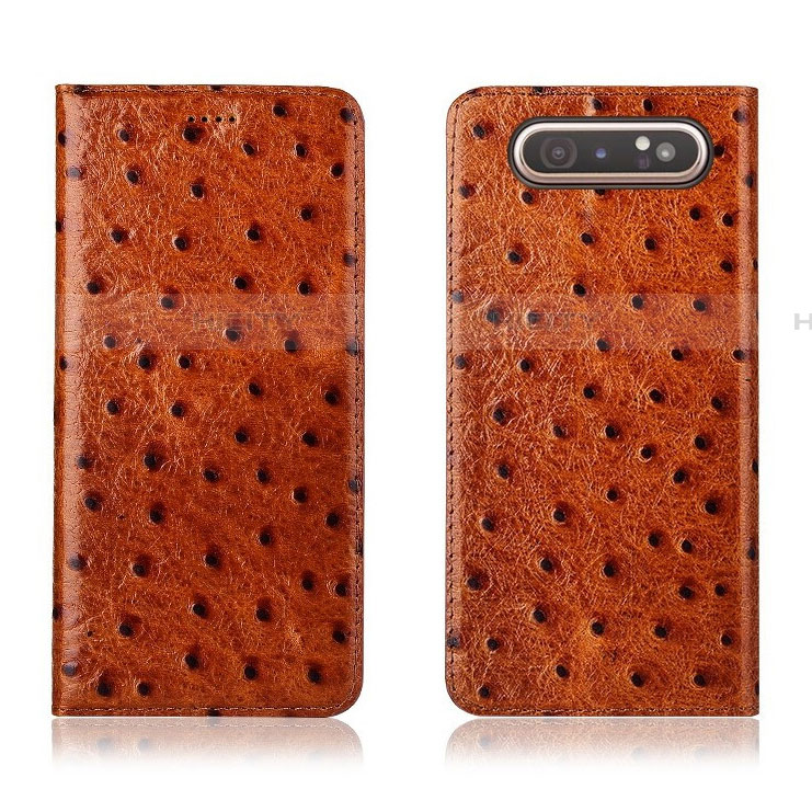 Handytasche Stand Schutzhülle Leder Hülle T04 für Samsung Galaxy A80 Orange