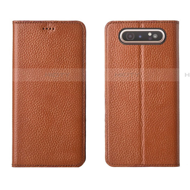 Handytasche Stand Schutzhülle Leder Hülle T05 für Samsung Galaxy A80 Orange