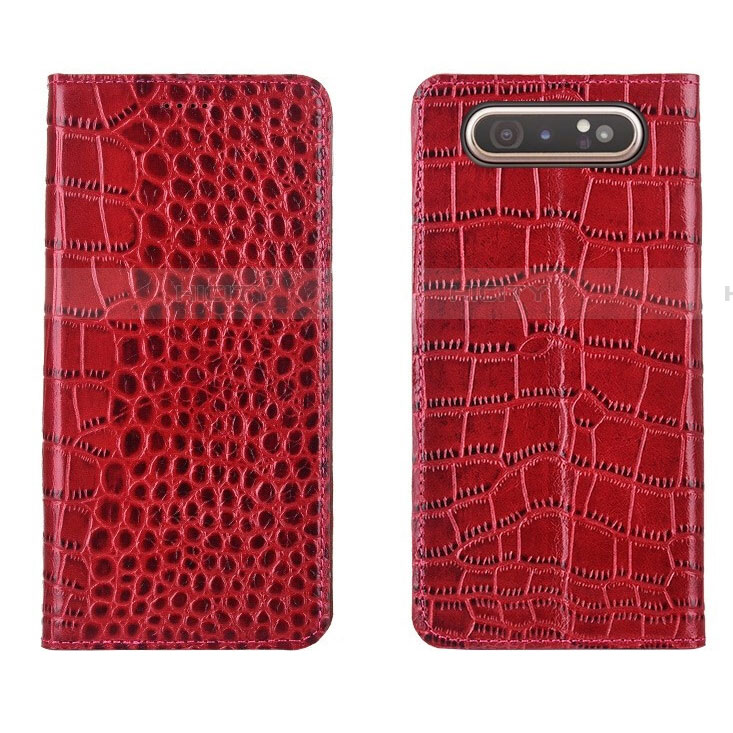 Handytasche Stand Schutzhülle Leder Hülle T06 für Samsung Galaxy A80 Rot Plus