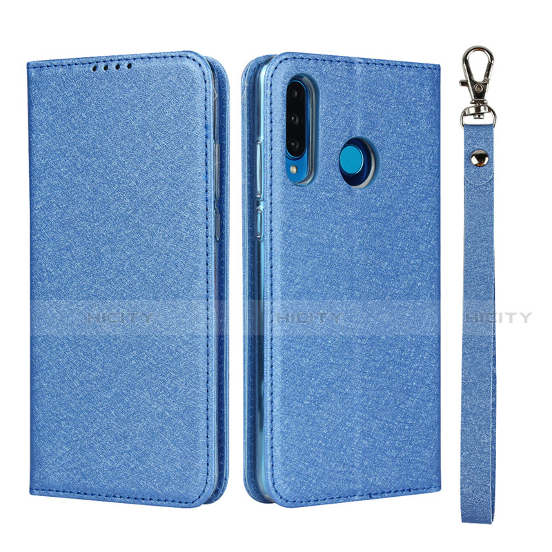 Handytasche Stand Schutzhülle Leder Hülle T09 für Huawei Nova 4e Blau