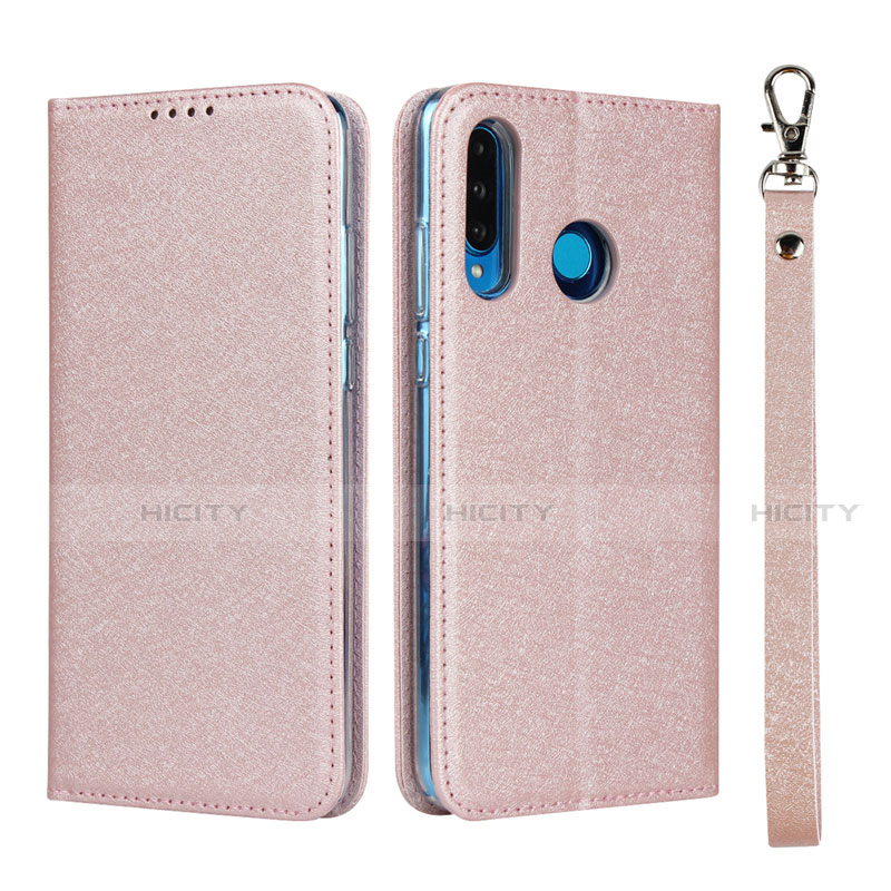 Handytasche Stand Schutzhülle Leder Hülle T09 für Huawei Nova 4e Rosegold