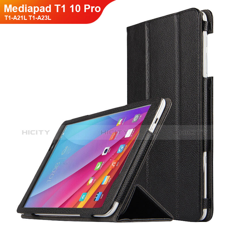 Handytasche Stand Schutzhülle Leder L01 für Huawei Mediapad T1 10 Pro T1-A21L T1-A23L Schwarz