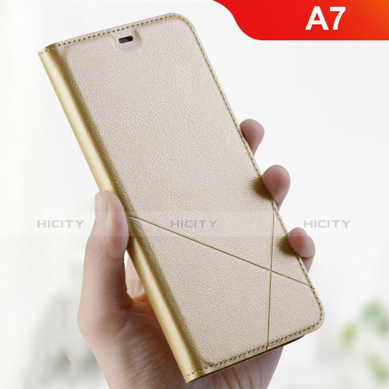 Handytasche Stand Schutzhülle Leder L01 für Oppo A7 Gold