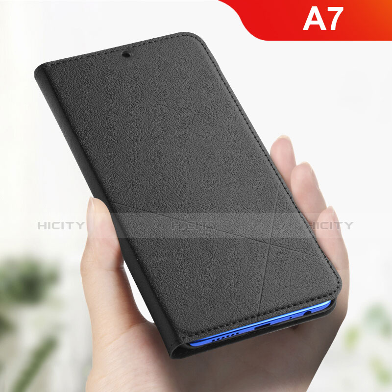 Handytasche Stand Schutzhülle Leder L01 für Oppo A7 Schwarz