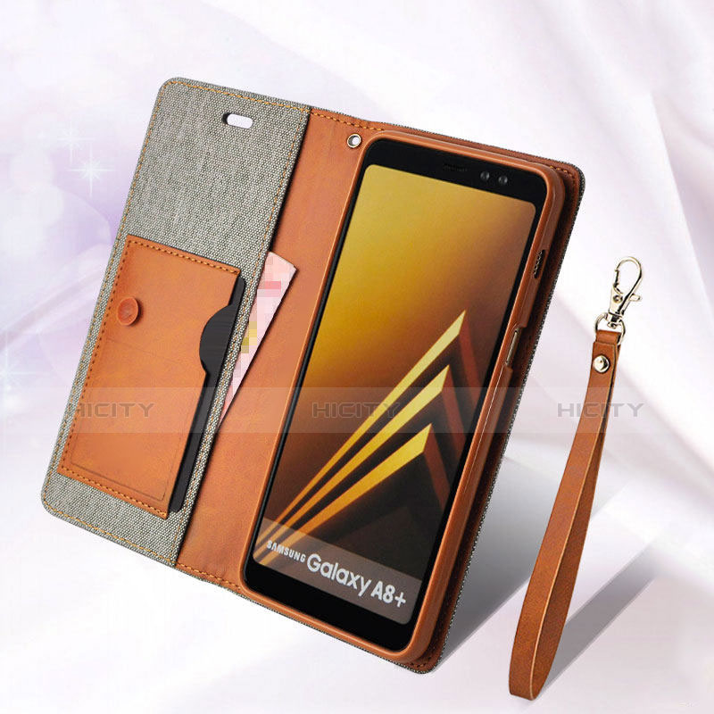 Handytasche Stand Schutzhülle Leder L01 für Samsung Galaxy A8 (2018) Duos A530F Grau