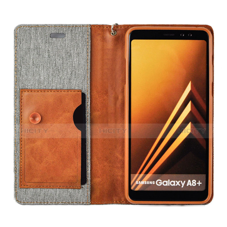 Handytasche Stand Schutzhülle Leder L01 für Samsung Galaxy A8 (2018) Duos A530F Grau