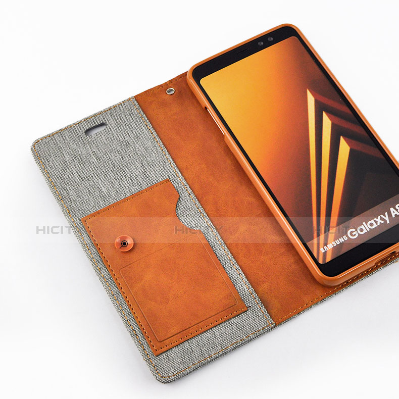 Handytasche Stand Schutzhülle Leder L01 für Samsung Galaxy A8 (2018) Duos A530F Grau