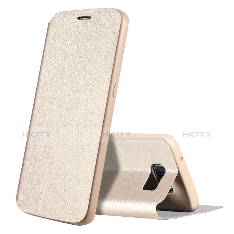 Handytasche Stand Schutzhülle Leder L01 für Samsung Galaxy S7 Edge G935F Gold