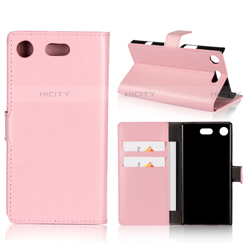 Handytasche Stand Schutzhülle Leder L01 für Sony Xperia XZ1 Compact Rosa