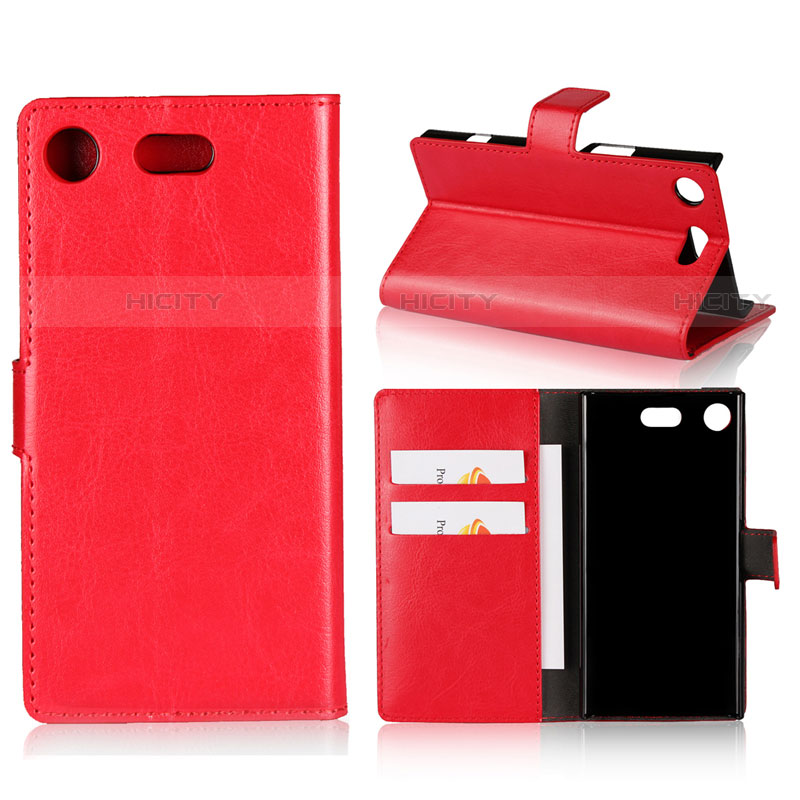 Handytasche Stand Schutzhülle Leder L01 für Sony Xperia XZ1 Compact Rot