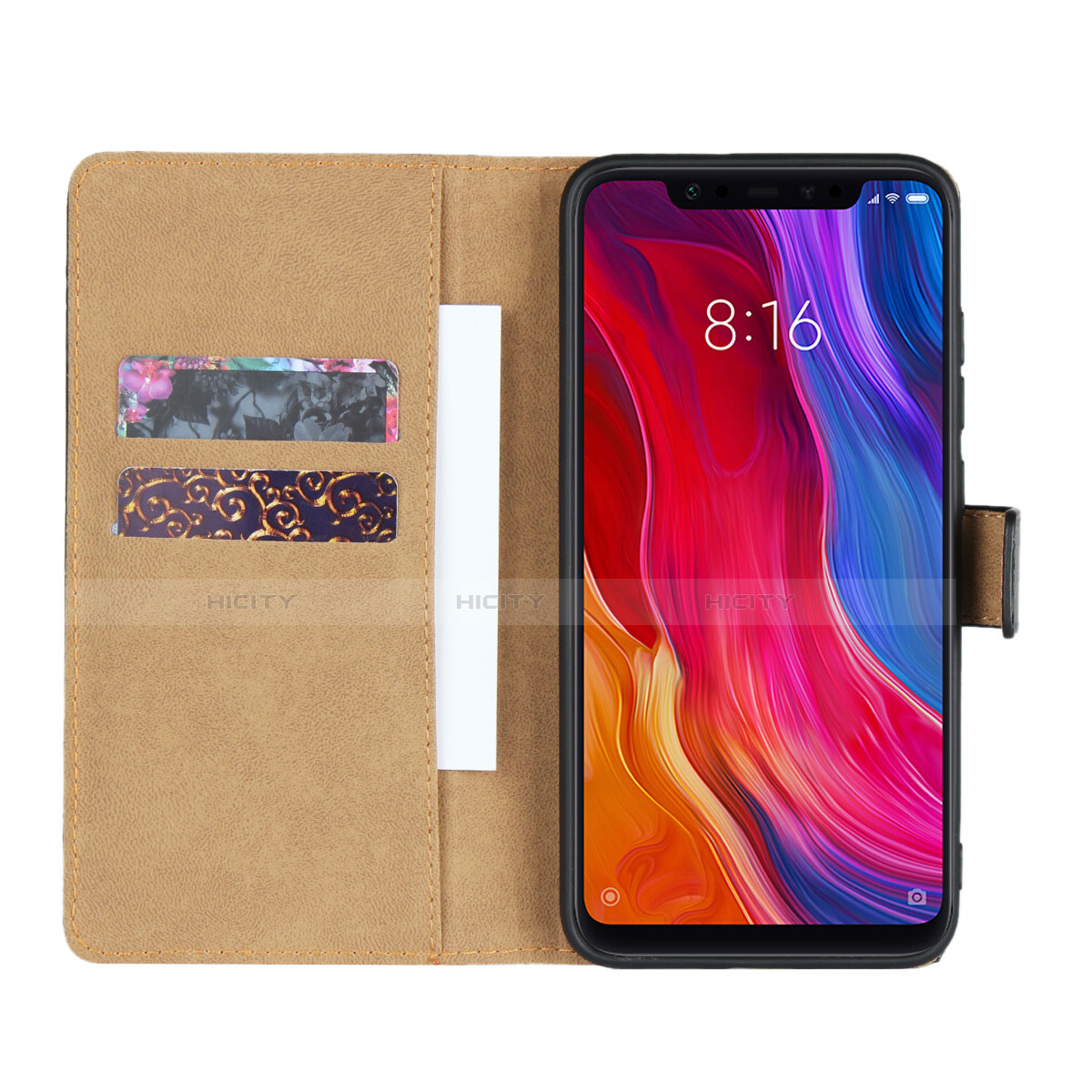 Handytasche Stand Schutzhülle Leder L01 für Xiaomi Mi 8 Schwarz groß