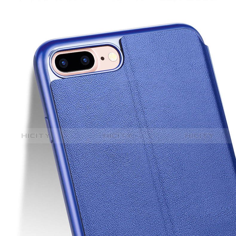 Handytasche Stand Schutzhülle Leder L02 für Apple iPhone 7 Plus Blau groß