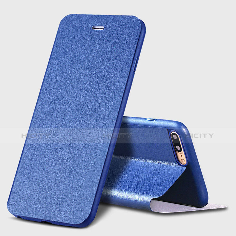 Handytasche Stand Schutzhülle Leder L02 für Apple iPhone 7 Plus Blau groß