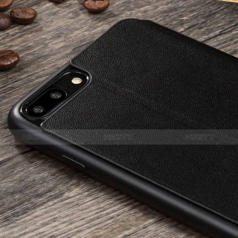 Handytasche Stand Schutzhülle Leder L02 für Apple iPhone 7 Plus Schwarz groß