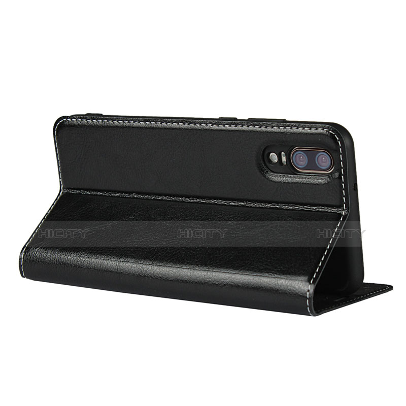 Handytasche Stand Schutzhülle Leder L02 für Huawei P20 Schwarz groß