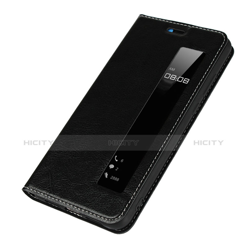 Handytasche Stand Schutzhülle Leder L02 für Huawei P20 Schwarz groß