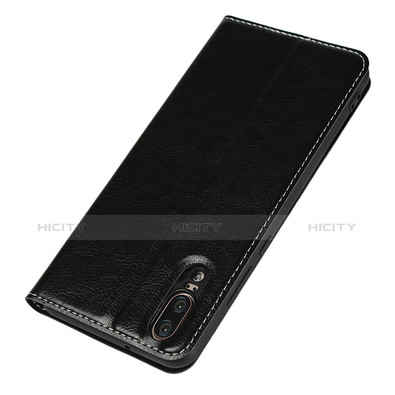 Handytasche Stand Schutzhülle Leder L02 für Huawei P20 Schwarz groß