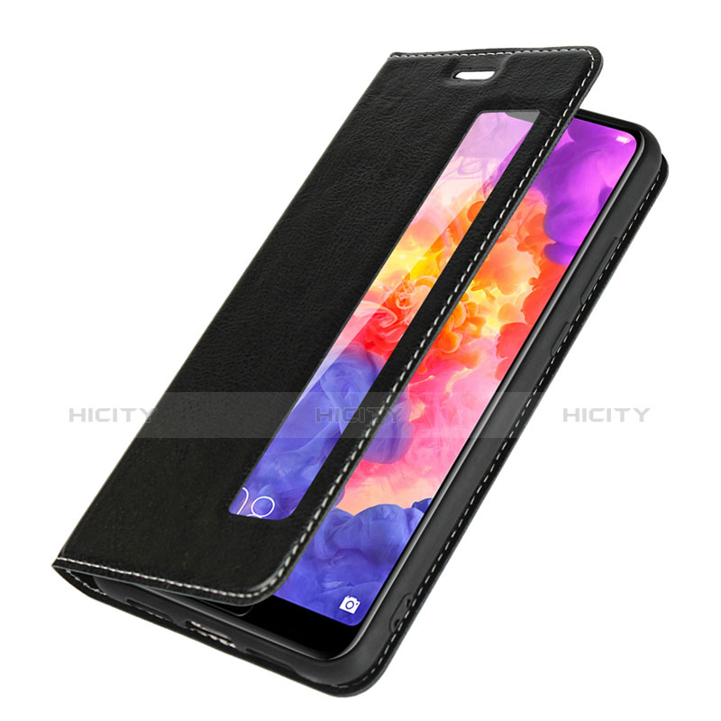 Handytasche Stand Schutzhülle Leder L02 für Huawei P20 Schwarz groß