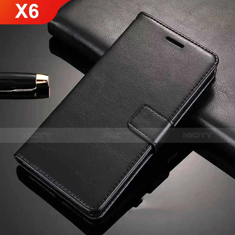 Handytasche Stand Schutzhülle Leder L02 für Nokia X6 Schwarz Plus