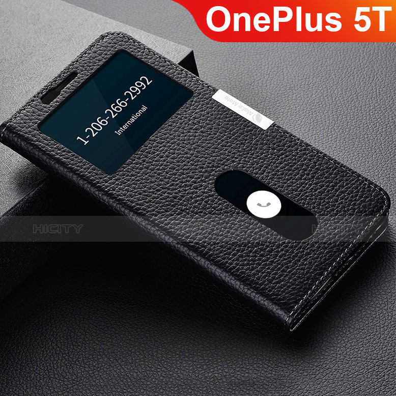 Handytasche Stand Schutzhülle Leder L02 für OnePlus 5T A5010 Schwarz