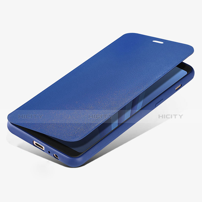 Handytasche Stand Schutzhülle Leder L02 für Samsung Galaxy A8 (2018) A530F Blau Plus