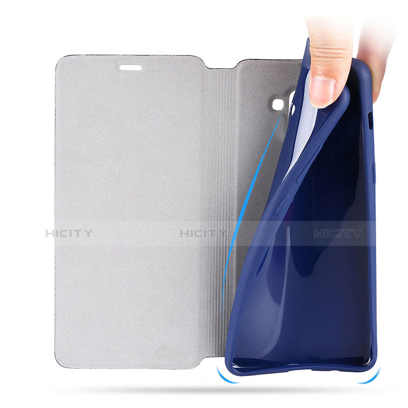 Handytasche Stand Schutzhülle Leder L02 für Samsung Galaxy A8 (2018) A530F Blau groß