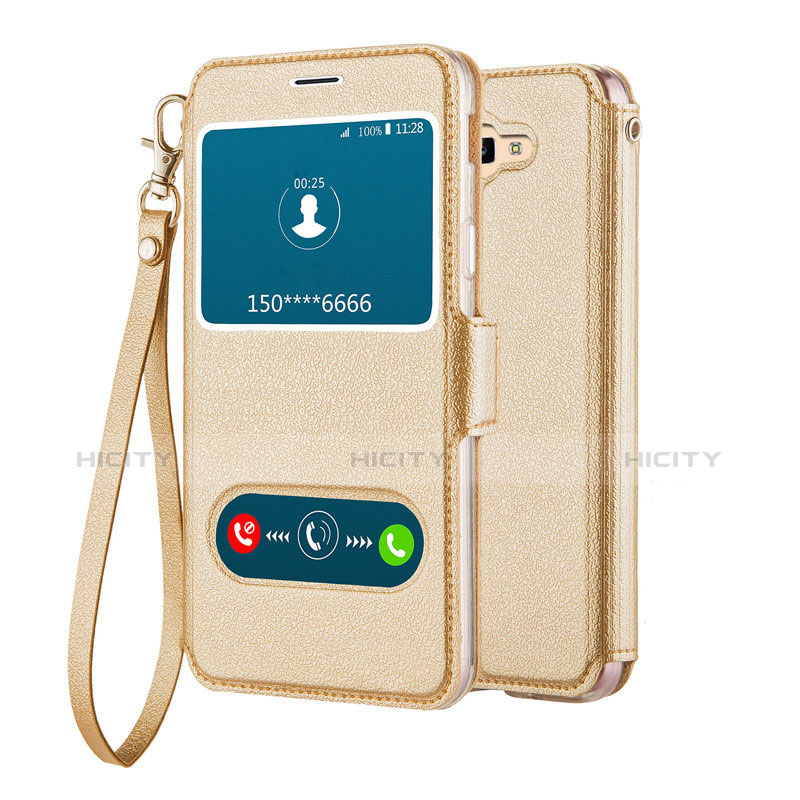 Handytasche Stand Schutzhülle Leder L02 für Samsung Galaxy J5 Prime G570F Gold