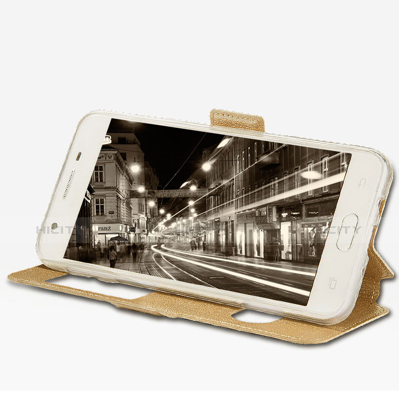 Handytasche Stand Schutzhülle Leder L02 für Samsung Galaxy On5 (2016) G570 G570F Gold