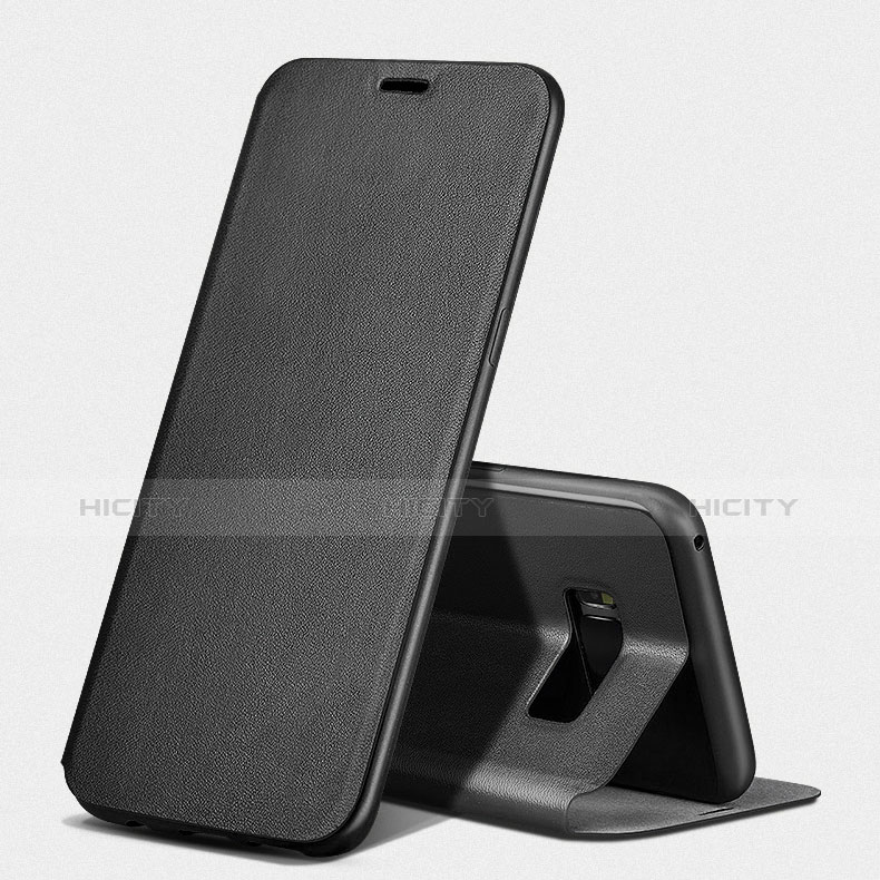 Handytasche Stand Schutzhülle Leder L02 für Samsung Galaxy S8 Schwarz