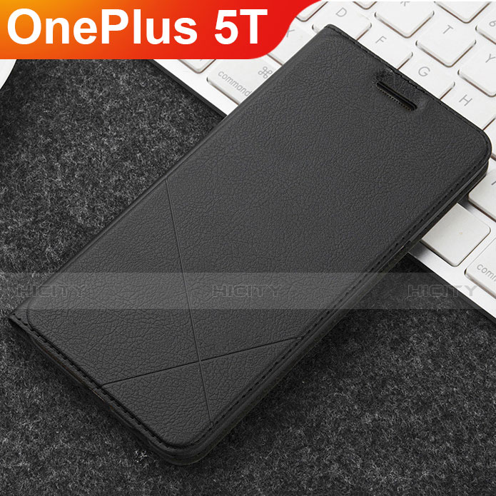 Handytasche Stand Schutzhülle Leder L04 für OnePlus 5T A5010 Schwarz Plus