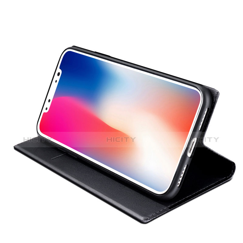 Handytasche Stand Schutzhülle Leder L06 für Apple iPhone Xs Schwarz groß