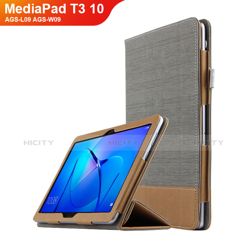 Handytasche Stand Schutzhülle Leder L06 für Huawei MediaPad T3 10 AGS-L09 AGS-W09 Grau Plus